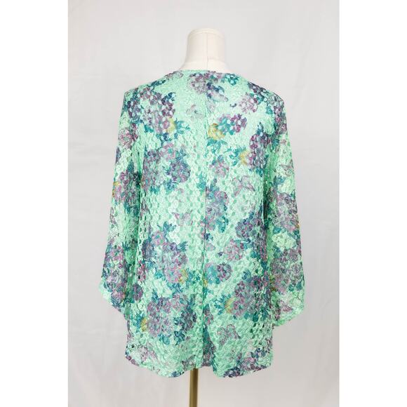 New Directions Size M Blouse Lace Overlay Lined Floral Mint Green - Picture 2 of 8